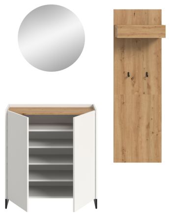 Garderobe Set 3-teilig Borga in wei� und Artisan Eiche 155 x 197 cm, Soft-Close