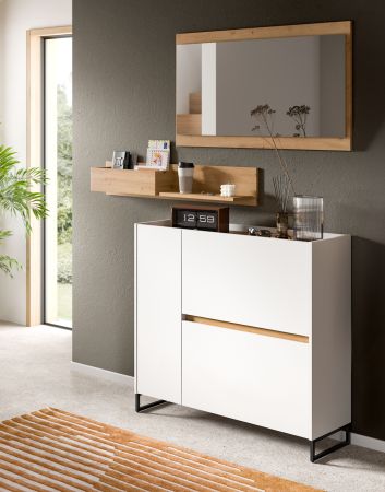 Garderobe Set 3-teilig Borga in wei� und Artisan Eiche 140 x 192 cm, Soft-Close