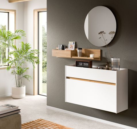 Garderobe Set 3-teilig Borga in wei� und Artisan Eiche 140 x 197 cm