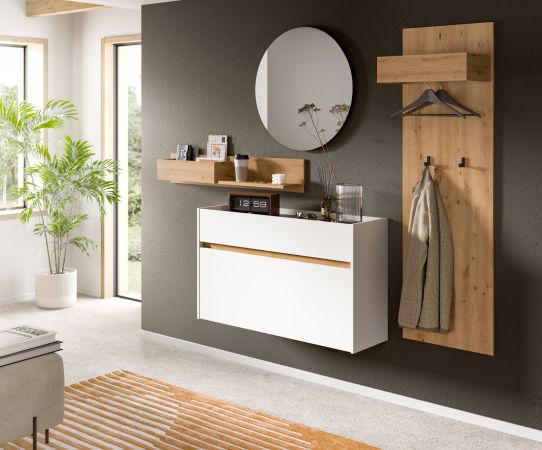 Garderobe Set 3-teilig Borga in wei� und Artisan Eiche 140 x 197 cm