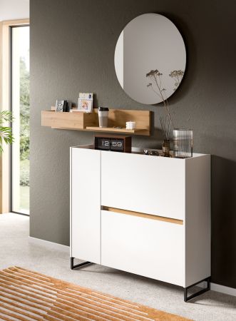 Garderobe Set 3-teilig Borga in wei� und Artisan Eiche 140 x 197 cm, Soft-Close