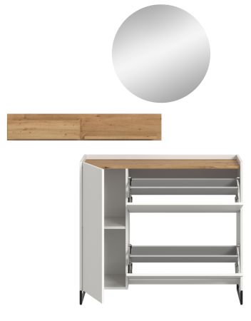 Garderobe Set 3-teilig Borga in wei� und Artisan Eiche 140 x 197 cm, Soft-Close