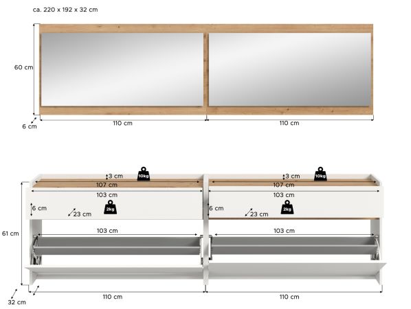 Garderobe Set 4-teilig Borga in wei� und Artisan Eiche 220 x 192 cm