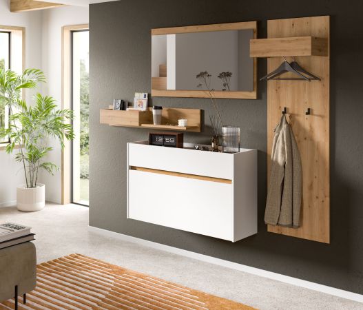 Garderobe Set 4-teilig Borga in wei� und Artisan Eiche 220 x 192 cm