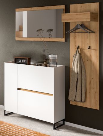 Garderobe Set 3-teilig Borga in wei� und Artisan Eiche 175 x 192 cm, Soft-Close
