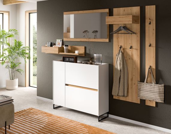 Garderobe Set 3-teilig Borga in wei� und Artisan Eiche 175 x 192 cm, Soft-Close