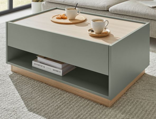 Couchtisch Center in Salbei und Barista Eiche Beistelltisch 90 x 60 cm