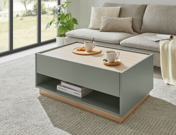 Couchtisch Center in Salbei und Barista Eiche Beistelltisch 90 x 60 cm