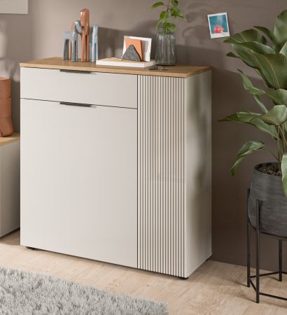 Schuhschrank Skid in Kaschmir Sand und Evoke Eiche Flur Kommode 80 x 88 cm