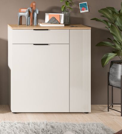 Schuhschrank Skid in Kaschmir Sand und Evoke Eiche Flur Kommode 80 x 88 cm