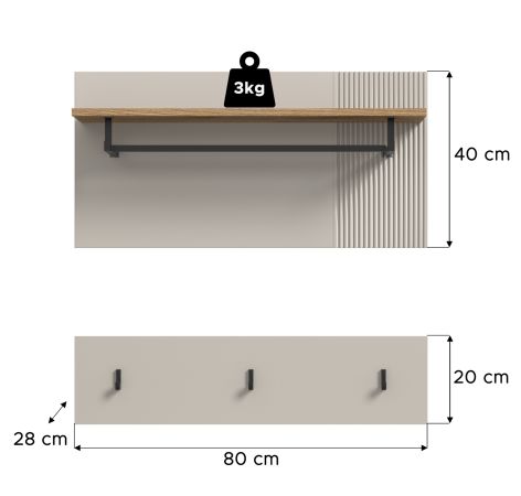 Garderobenpaneel Skid in Kaschmir Sand und Evoke Eiche Set 2-teilig 80 cm