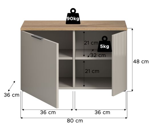 Garderobe Sitzbank Skid in Kaschmir Sand und Evoke Eiche Garderobenbank 80 cm