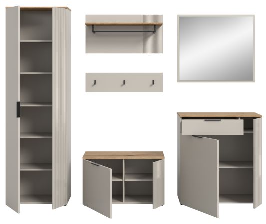 Garderobe Set 6-teilig Skid in Kaschmir Sand und Evoke Eiche 250 x 190 cm