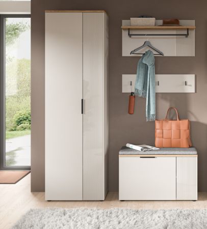 Garderobe Set 4-teilig Skid in Kaschmir Sand und Evoke Eiche 155 x 190 cm