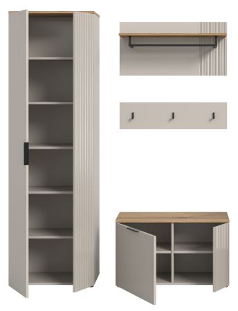 Garderobe Set 4-teilig Skid in Kaschmir Sand und Evoke Eiche 155 x 190 cm