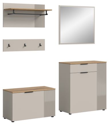 Garderobe Set 5-teilig Skid in Kaschmir Sand und Evoke Eiche 175 x 190 cm