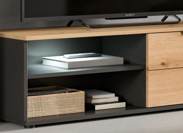 Wohnwand Briska in Artisan Eiche und grau 4-teilig 246 cm, Soft-Close
