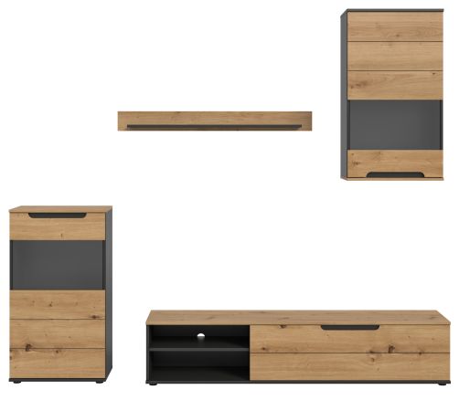 Wohnwand Briska in Artisan Eiche und grau 4-teilig 246 cm, Soft-Close