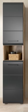 Badezimmer Hochschrank Cover in schwarz matt und Nox Eiche Badschrank 30 x 185 cm