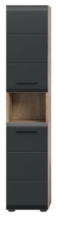 Badezimmer Hochschrank Cover in schwarz matt und Nox Eiche Badschrank 30 x 185 cm
