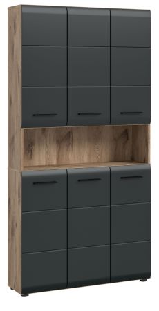 Badezimmer Hochschrank Cover in schwarz matt und Nox Eiche Mehrzweckschrank 90 x 185 cm