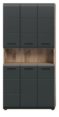 Badezimmer Hochschrank Cover in schwarz matt und Nox Eiche Mehrzweckschrank 90 x 185 cm