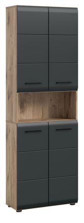 Badezimmer Hochschrank Cover in schwarz matt und Nox Eiche Badschrank 60 x 185 cm