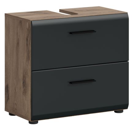 Waschbeckenunterschrank Cover in schwarz matt und Nox Eiche Badezimmer Unterschrank 60 cm