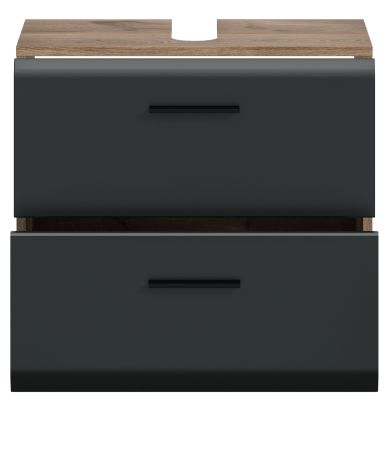 Waschbeckenunterschrank Cover in schwarz matt und Nox Eiche Badezimmer Unterschrank 60 cm