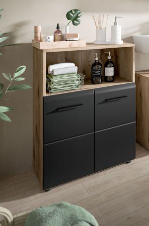 Badezimmer Kommode Cover in schwarz matt und Nox Eiche Badkommode 60 x 80 cm