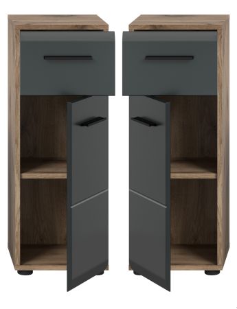 Badezimmer Kommode Cover in schwarz matt und Nox Eiche Badkommode 30 x 80 cm
