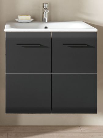 Waschbeckenunterschrank MIT Waschbecken Cover in schwarz matt und Nox Eiche Waschtisch h�ngend 60 cm