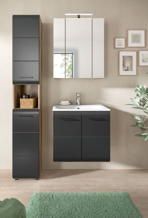 Waschbeckenunterschrank MIT Waschbecken Cover in schwarz matt und Nox Eiche Waschtisch h�ngend 60 cm