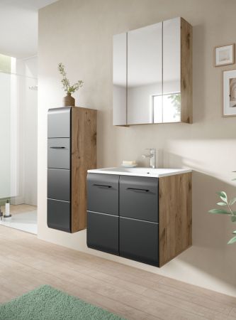 Waschbeckenunterschrank MIT Waschbecken Cover in schwarz matt und Nox Eiche Waschtisch h�ngend 60 cm