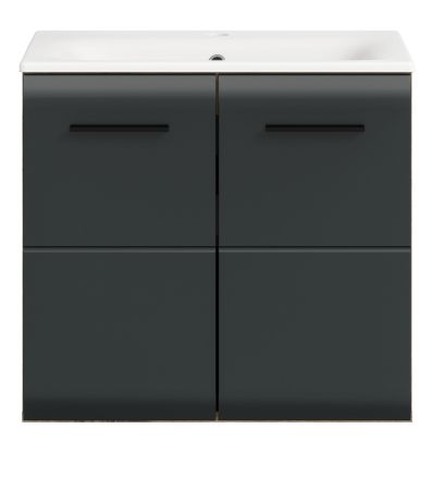 Waschbeckenunterschrank MIT Waschbecken Cover in schwarz matt und Nox Eiche Waschtisch h�ngend 60 cm