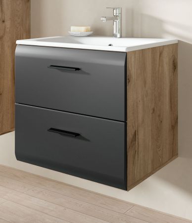 Waschbeckenunterschrank MIT Waschbecken Cover in schwarz matt und Nox Eiche Waschtisch h�ngend 60 cm