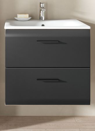 Waschbeckenunterschrank MIT Waschbecken Cover in schwarz matt und Nox Eiche Waschtisch h�ngend 60 cm