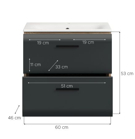 Waschbeckenunterschrank MIT Waschbecken Cover in schwarz matt und Nox Eiche Waschtisch h�ngend 60 cm