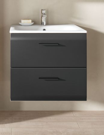 Waschbeckenunterschrank MIT Waschbecken Cover in schwarz matt und Nox Eiche Waschtisch h�ngend 60 cm