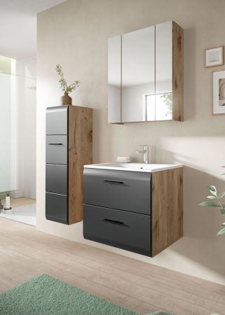 Waschbeckenunterschrank MIT Waschbecken Cover in schwarz matt und Nox Eiche Waschtisch h�ngend 60 cm