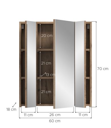 Badezimmer Spiegelschrank Cover in Nox Eiche Badschrank 3-t�rig 60 x 70 cm