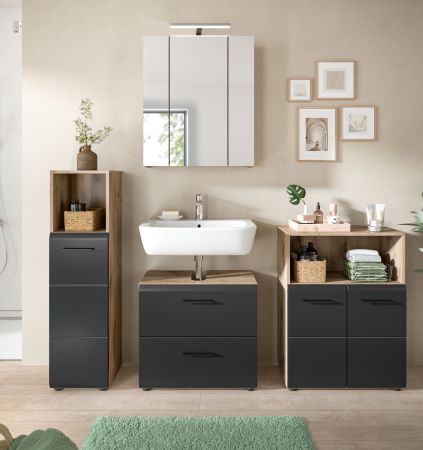Badezimmer Spiegelschrank Cover in Nox Eiche Badschrank 3-t�rig 60 x 70 cm