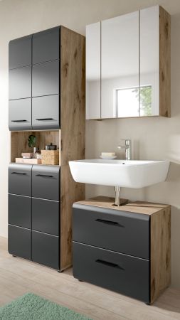 Badm�bel Set 3-teilig Cover in schwarz matt und Nox Eiche Badkombination 135 x 185 cm