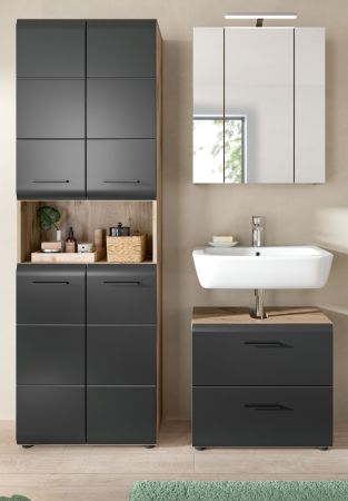 Badm�bel Set 3-teilig Cover in schwarz matt und Nox Eiche Badkombination 135 x 185 cm