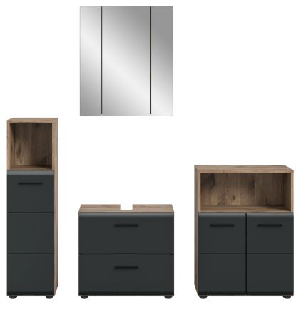 Badm�bel Set 4-teilig Cover in schwarz matt und Nox Eiche Badkombination 180 x 185 cm