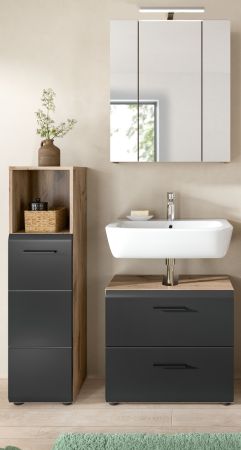 Badm�bel Set 3-teilig Cover in schwarz matt und Nox Eiche Badkombination 105 x 185 cm