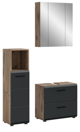 Badm�bel Set 3-teilig Cover in schwarz matt und Nox Eiche Badkombination 105 x 185 cm