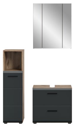 Badm�bel Set 3-teilig Cover in schwarz matt und Nox Eiche Badkombination 105 x 185 cm