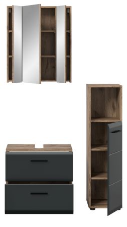 Badm�bel Set 3-teilig Cover in schwarz matt und Nox Eiche Badkombination 105 x 185 cm