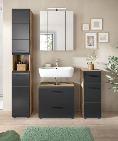 Badm�bel Set 2-teilig Cover in schwarz matt und Nox Eiche Badkombination 60 x 185 cm